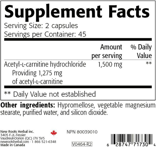 L-Carnitine (N-ACETYL L-CARNITINE HCL) 750 MG 90 Capsules