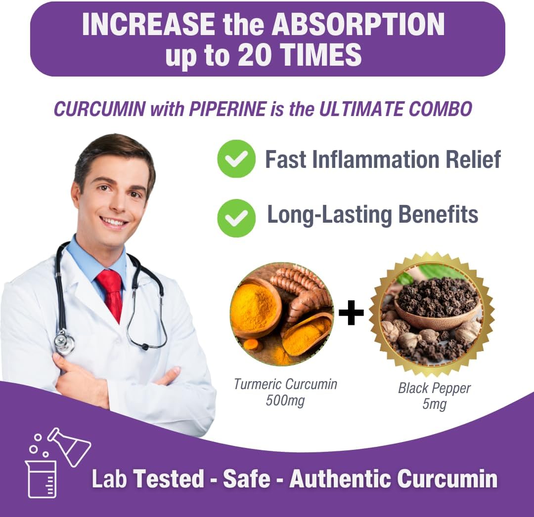 Curcumin + Piperine | 95% Curcuminoids, 500mg (90 Veg caps)