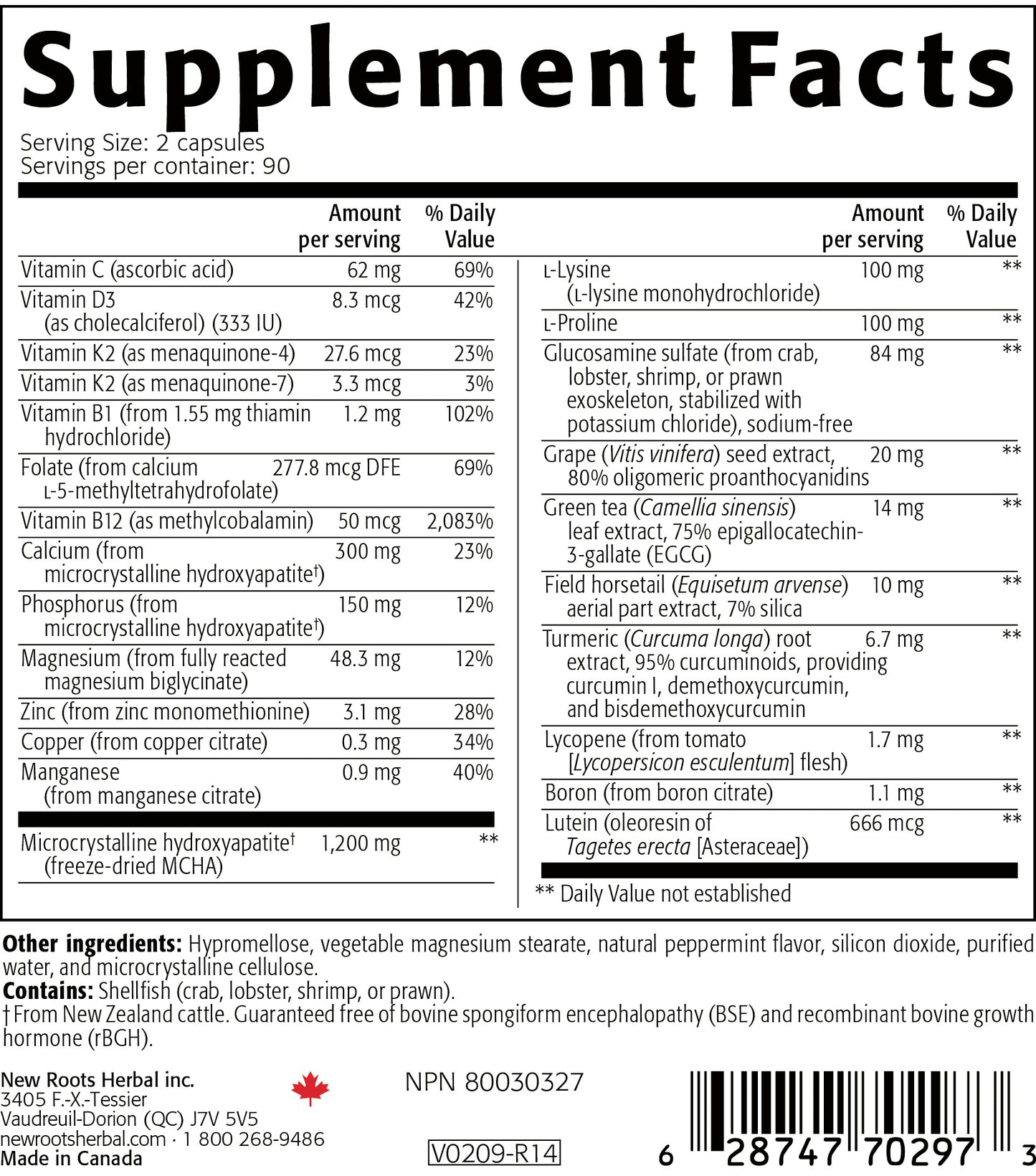 NEW ROOTS HERBAL Strong Bones - Calcium, Magnesium, Vitamin D3, VIT C, bioavailable K2 (MK-7) - GMO, Soy, Gluten Free - Supplement for Bone Health | 180 Veg Caps