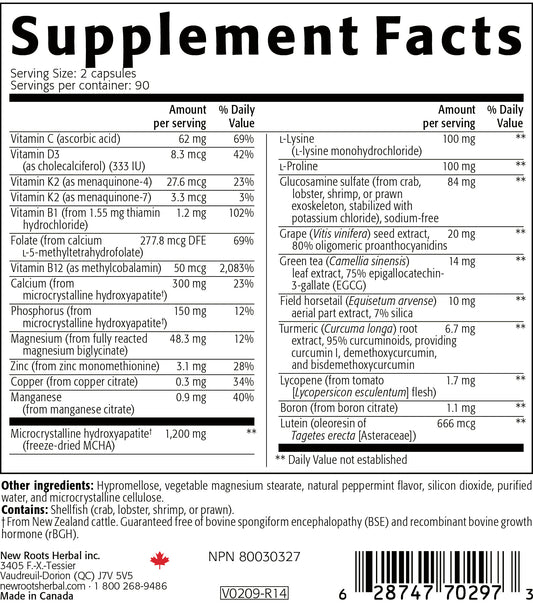 NEW ROOTS HERBAL Strong Bones - Calcium, Magnesium, Vitamin D3, VIT C, bioavailable K2 (MK-7) - GMO, Soy, Gluten Free - Supplement for Bone Health | 180 Veg Caps