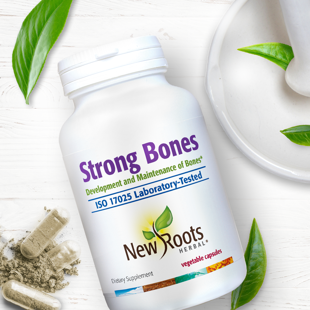 NEW ROOTS HERBAL Strong Bones - Calcium, Magnesium, Vitamin D3, VIT C, bioavailable K2 (MK-7) - GMO, Soy, Gluten Free - Supplement for Bone Health | 180 Veg Caps