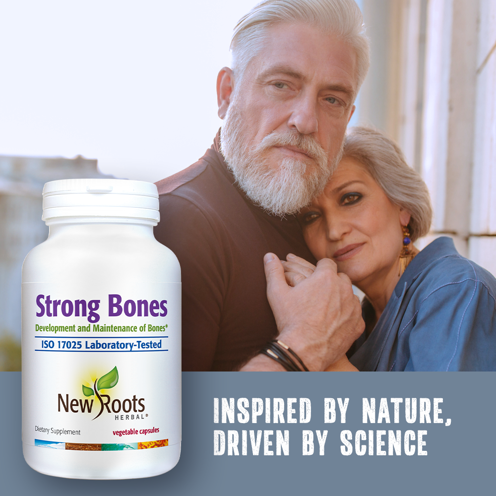 NEW ROOTS HERBAL Strong Bones - Calcium, Magnesium, Vitamin D3, VIT C, bioavailable K2 (MK-7) - GMO, Soy, Gluten Free - Supplement for Bone Health | 180 Veg Caps