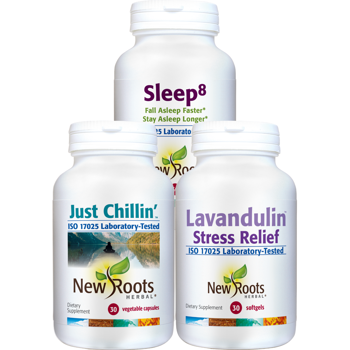 Triple Stress Relief with New Roots Herbal Sleep8™, Lavandulin™, and Just Chillin'™